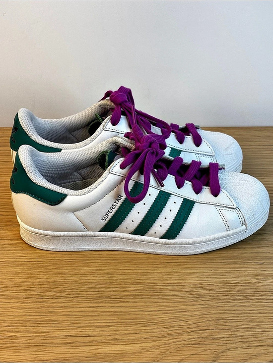adidas Shoes - adidas Superstar White Glory Green Stripe Sneakers Purple Laces US 6.5 Woman’s